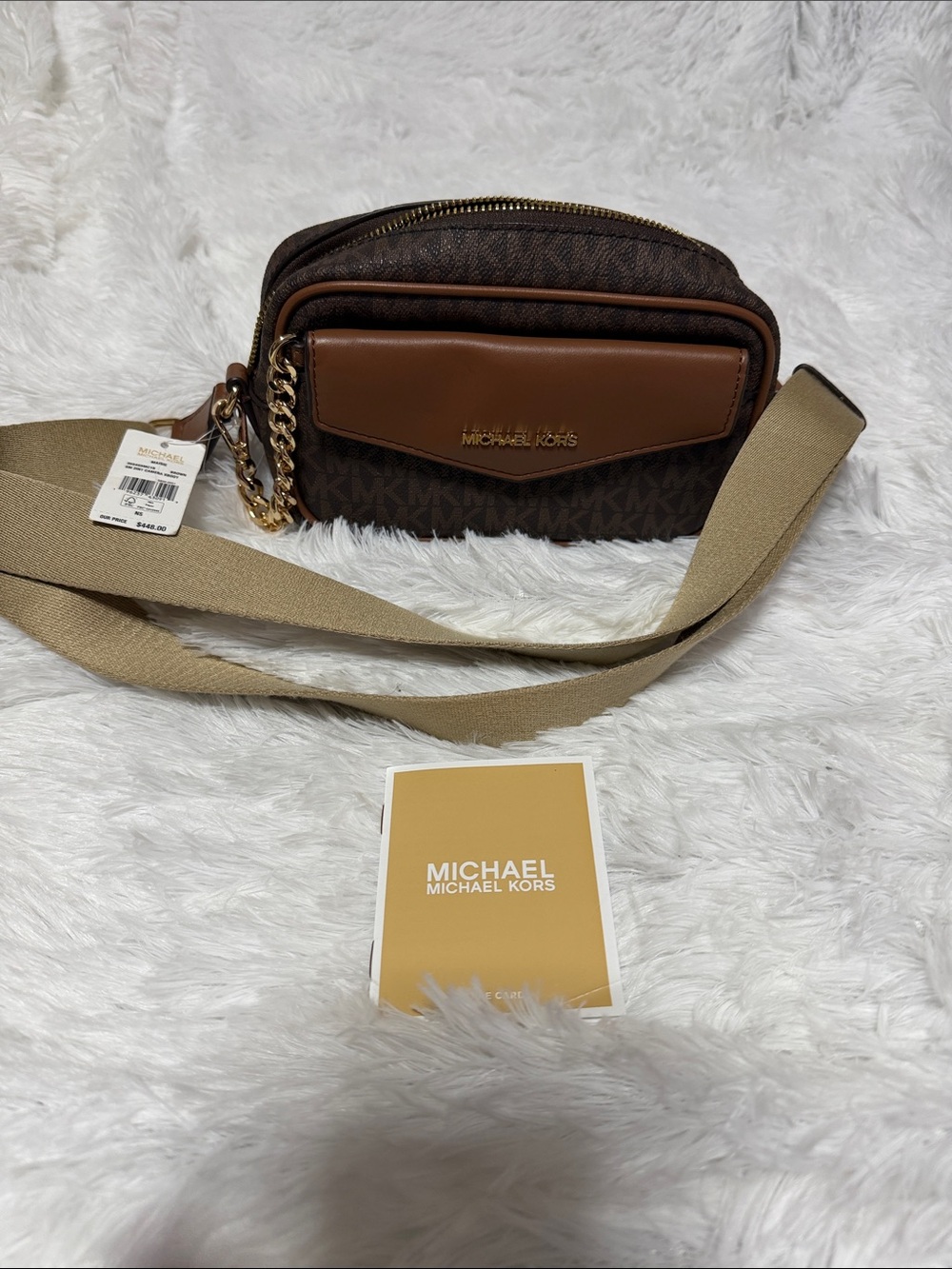 Michael Kors Brown Signature Belt Bag with Tan Strap